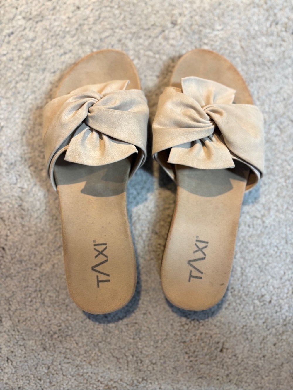 TAXI Beige Knot-Detail Minimalist Slide Sandals